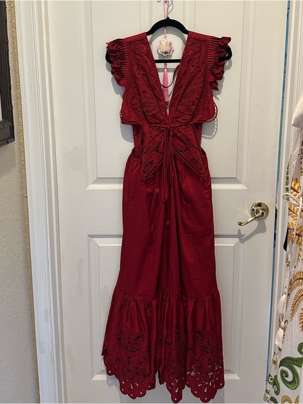 NWT Farm Rio Red Butterfly Eyelet Tie-Front Maxi Dress - Picture 1 of 5